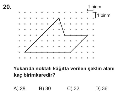 6. Sınıf Matematik 2018 İOKBS Bursluluk Sınavı 20. Soru görseli