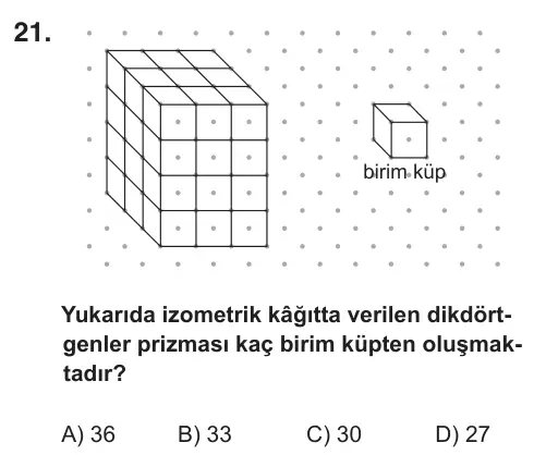 6. Sınıf Matematik 2018 İOKBS Bursluluk Sınavı 21. Soru görseli