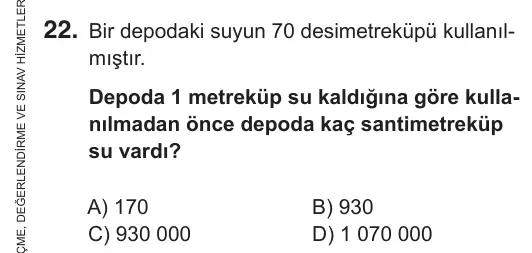 6. Sınıf Matematik 2018 İOKBS Bursluluk Sınavı 22. Soru görseli