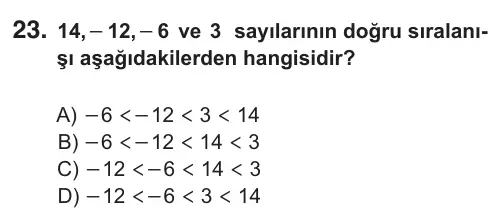 6. Sınıf Matematik 2018 İOKBS Bursluluk Sınavı 23. Soru görseli