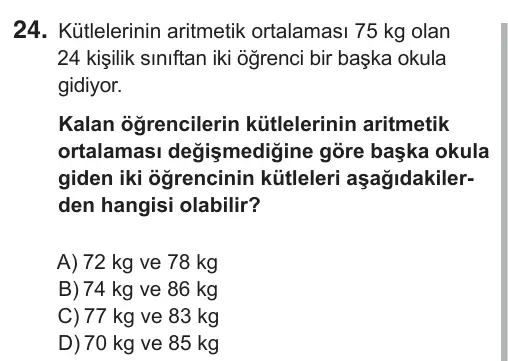 6. Sınıf Matematik 2018 İOKBS Bursluluk Sınavı 24. Soru görseli