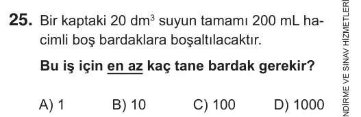 6. Sınıf Matematik 2018 İOKBS Bursluluk Sınavı 25. Soru görseli