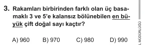 6. Sınıf Matematik 2018 İOKBS Bursluluk Sınavı 3. Soru görseli
