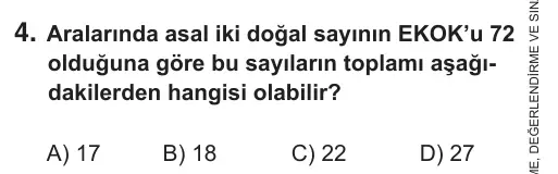 6. Sınıf Matematik 2018 İOKBS Bursluluk Sınavı 4. Soru görseli
