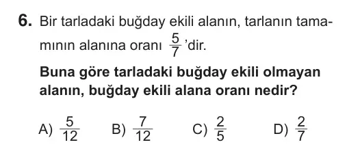 6. Sınıf Matematik 2018 İOKBS Bursluluk Sınavı 6. Soru görseli