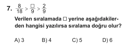 6. Sınıf Matematik 2018 İOKBS Bursluluk Sınavı 7. Soru görseli