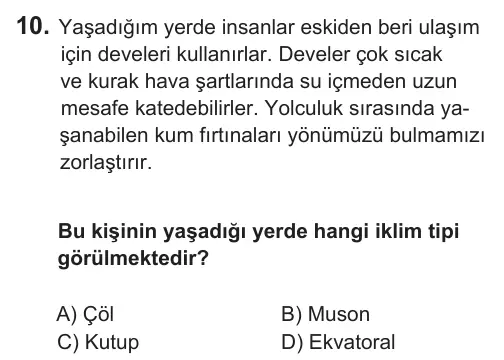 6. Sınıf Sosyal Bilgiler 2018 İOKBS Bursluluk Sınavı 10. Soru görseli