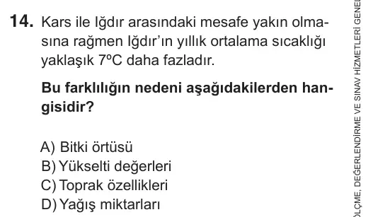 6. Sınıf Sosyal Bilgiler 2018 İOKBS Bursluluk Sınavı 14. Soru görseli