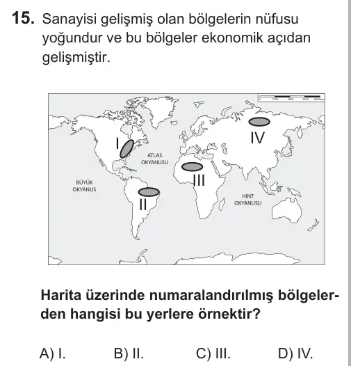 6. Sınıf Sosyal Bilgiler 2018 İOKBS Bursluluk Sınavı 15. Soru görseli