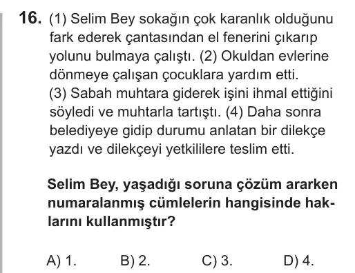 6. Sınıf Sosyal Bilgiler 2018 İOKBS Bursluluk Sınavı 16. Soru görseli