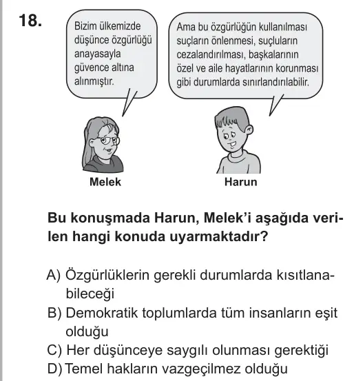 6. Sınıf Sosyal Bilgiler 2018 İOKBS Bursluluk Sınavı 18. Soru görseli