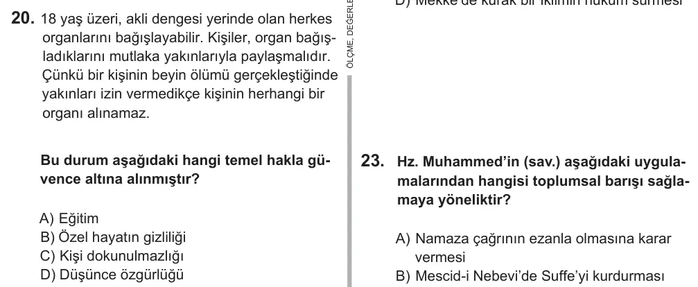 6. Sınıf Sosyal Bilgiler 2018 İOKBS Bursluluk Sınavı 20. Soru görseli (1/2)
