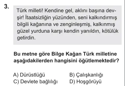 6. Sınıf Sosyal Bilgiler 2018 İOKBS Bursluluk Sınavı 3. Soru görseli