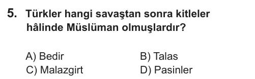 6. Sınıf Sosyal Bilgiler 2018 İOKBS Bursluluk Sınavı 5. Soru görseli