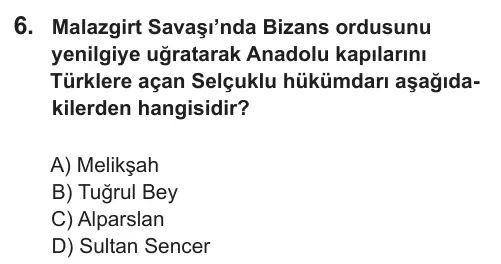 6. Sınıf Sosyal Bilgiler 2018 İOKBS Bursluluk Sınavı 6. Soru görseli