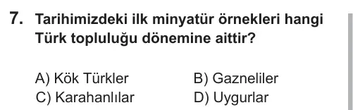 6. Sınıf Sosyal Bilgiler 2018 İOKBS Bursluluk Sınavı 7. Soru görseli
