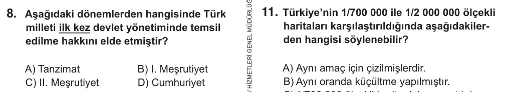 6. Sınıf Sosyal Bilgiler 2018 İOKBS Bursluluk Sınavı 8. Soru görseli