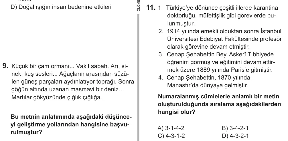6. Sınıf Türkçe 2018 İOKBS Bursluluk Sınavı 11. Soru görseli
