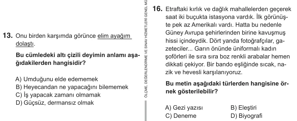 6. Sınıf Türkçe 2018 İOKBS Bursluluk Sınavı 16. Soru görseli
