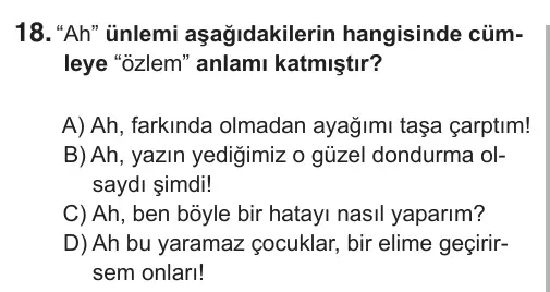 6. Sınıf Türkçe 2018 İOKBS Bursluluk Sınavı 18. Soru görseli