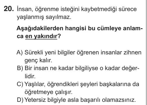 6. Sınıf Türkçe 2018 İOKBS Bursluluk Sınavı 20. Soru görseli