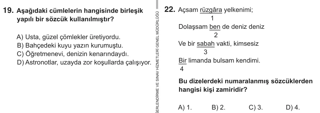 6. Sınıf Türkçe 2018 İOKBS Bursluluk Sınavı 22. Soru görseli
