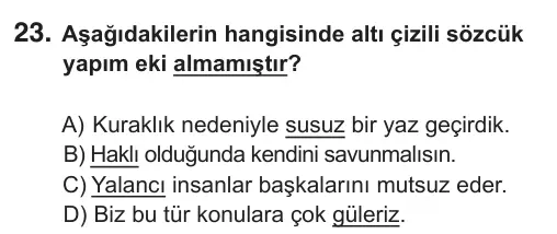 6. Sınıf Türkçe 2018 İOKBS Bursluluk Sınavı 23. Soru görseli