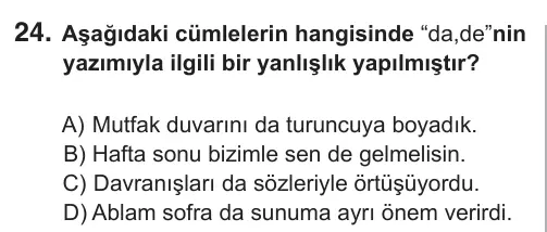 6. Sınıf Türkçe 2018 İOKBS Bursluluk Sınavı 24. Soru görseli
