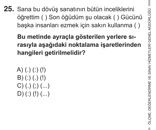6. Sınıf Türkçe 2018 İOKBS Bursluluk Sınavı 25. Soru görseli