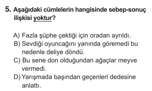 6. Sınıf Türkçe 2018 İOKBS Bursluluk Sınavı 5. Soru görseli