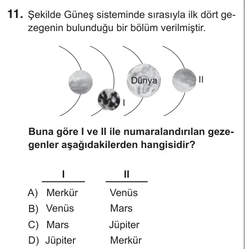 7. Sınıf Fen Bilimleri 2018 İOKBS Bursluluk Sınavı 11. Soru görseli
