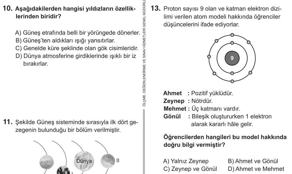 7. Sınıf Fen Bilimleri 2018 İOKBS Bursluluk Sınavı 13. Soru görseli