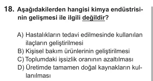 7. Sınıf Fen Bilimleri 2018 İOKBS Bursluluk Sınavı 18. Soru görseli