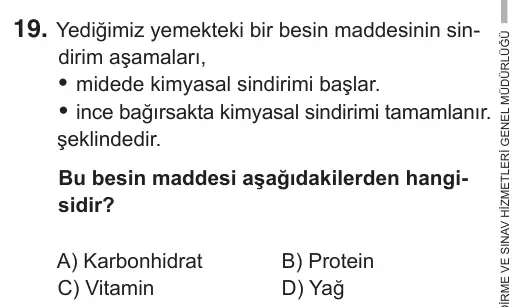 7. Sınıf Fen Bilimleri 2018 İOKBS Bursluluk Sınavı 19. Soru görseli