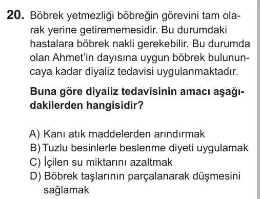 7. Sınıf Fen Bilimleri 2018 İOKBS Bursluluk Sınavı 20. Soru görseli