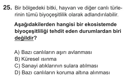 7. Sınıf Fen Bilimleri 2018 İOKBS Bursluluk Sınavı 25. Soru görseli