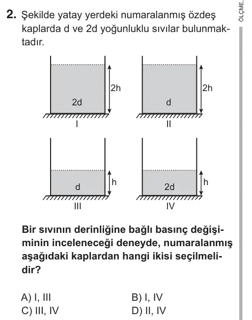 7. Sınıf Fen Bilimleri 2018 İOKBS Bursluluk Sınavı 2. Soru görseli