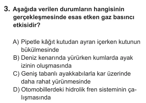 7. Sınıf Fen Bilimleri 2018 İOKBS Bursluluk Sınavı 3. Soru görseli