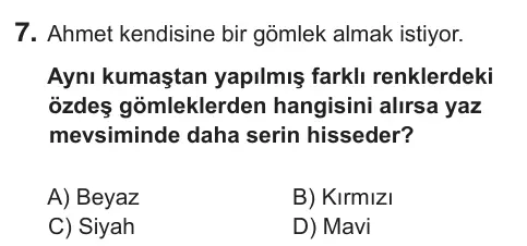 7. Sınıf Fen Bilimleri 2018 İOKBS Bursluluk Sınavı 7. Soru görseli