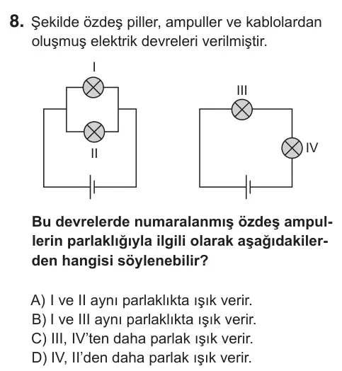 7. Sınıf Fen Bilimleri 2018 İOKBS Bursluluk Sınavı 8. Soru görseli