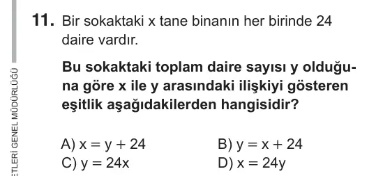 7. Sınıf Matematik 2018 İOKBS Bursluluk Sınavı 11. Soru görseli