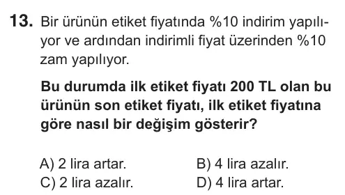 7. Sınıf Matematik 2018 İOKBS Bursluluk Sınavı 13. Soru görseli