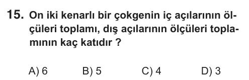 7. Sınıf Matematik 2018 İOKBS Bursluluk Sınavı 15. Soru görseli