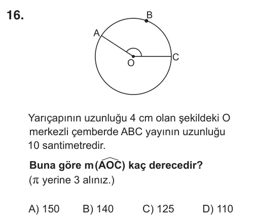 7. Sınıf Matematik 2018 İOKBS Bursluluk Sınavı 16. Soru görseli