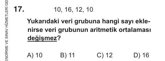 7. Sınıf Matematik 2018 İOKBS Bursluluk Sınavı 17. Soru görseli