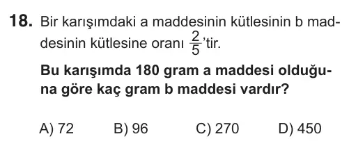7. Sınıf Matematik 2018 İOKBS Bursluluk Sınavı 18. Soru görseli