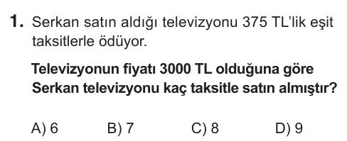 7. Sınıf Matematik 2018 İOKBS Bursluluk Sınavı 1. Soru görseli