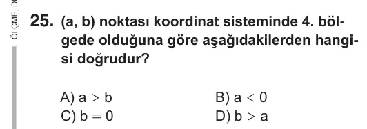 7. Sınıf Matematik 2018 İOKBS Bursluluk Sınavı 25. Soru görseli