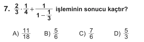 7. Sınıf Matematik 2018 İOKBS Bursluluk Sınavı 7. Soru görseli