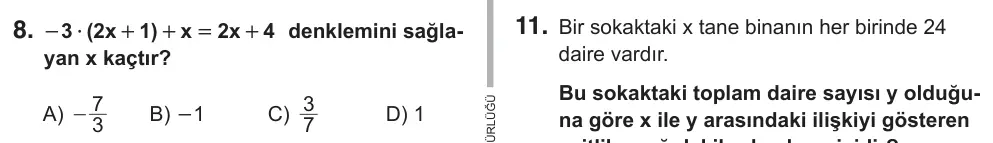 7. Sınıf Matematik 2018 İOKBS Bursluluk Sınavı 8. Soru görseli